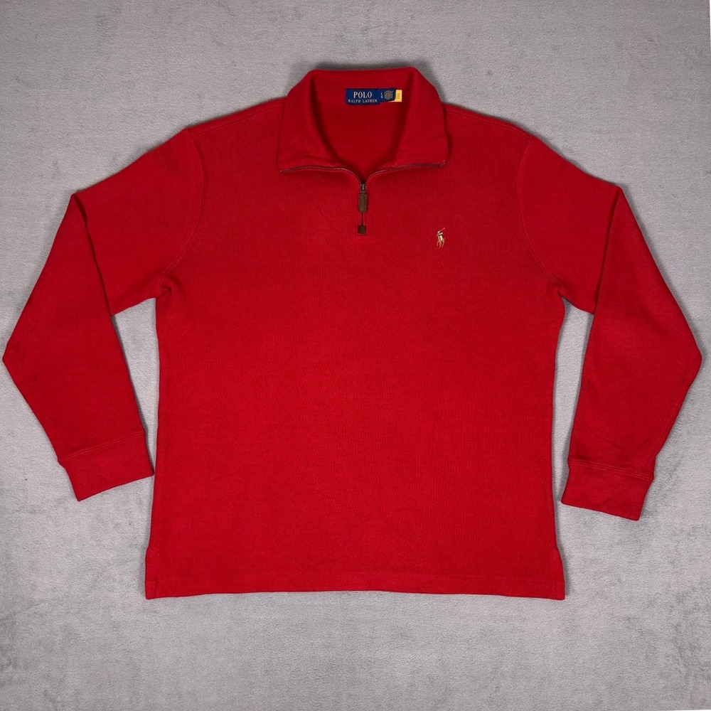 Polo Ralph Lauren Estate Rib Quarter Zip Pullover Red‎ Flesh Pony Mens L